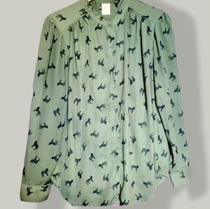 Faded Glory Olive & Black Zebra Pattern Longsleeve Button-Down Blouse size L